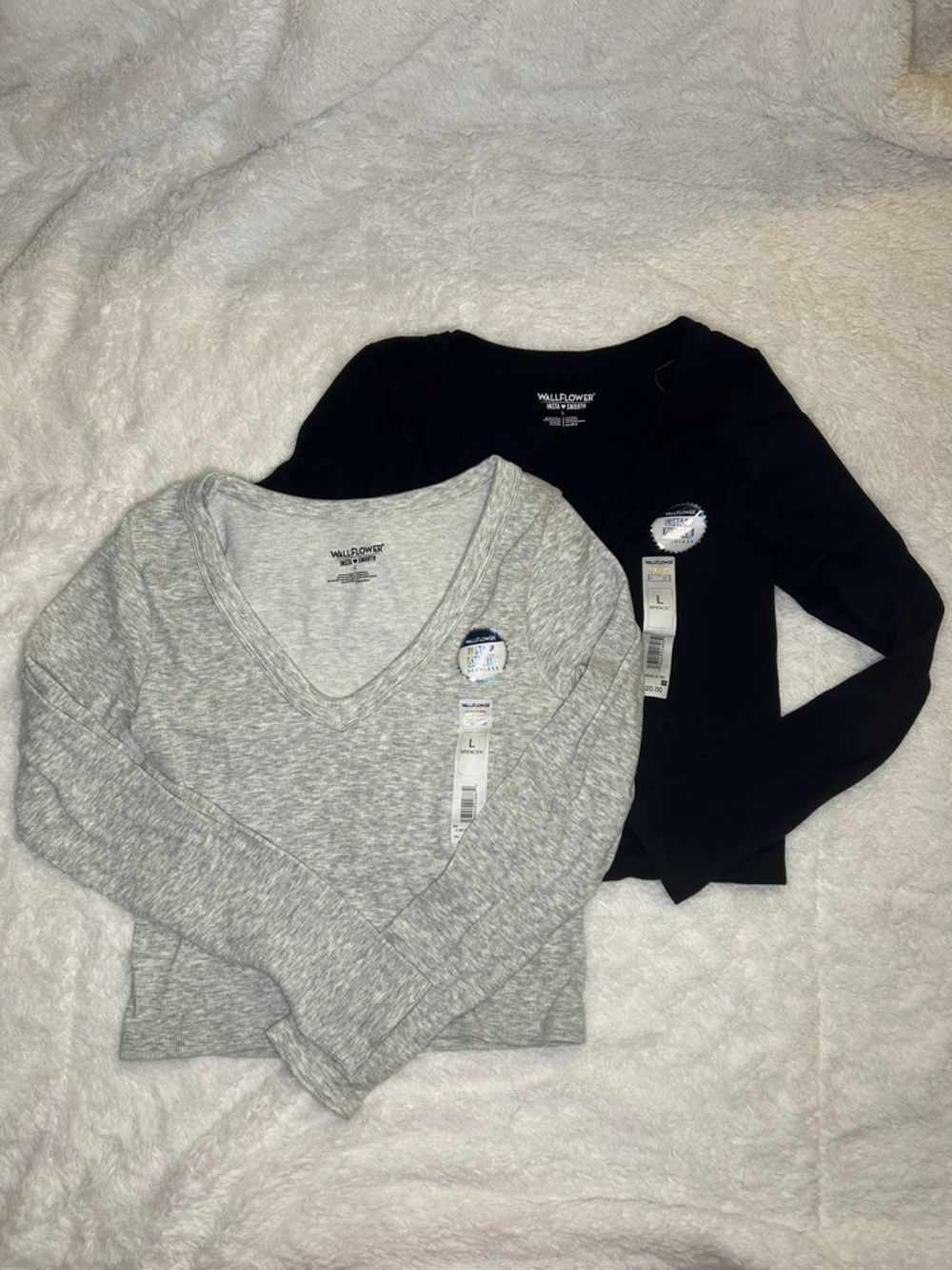 NWT Wallflower V-Neck Long Sleeve Tops in Black and Heather Gray